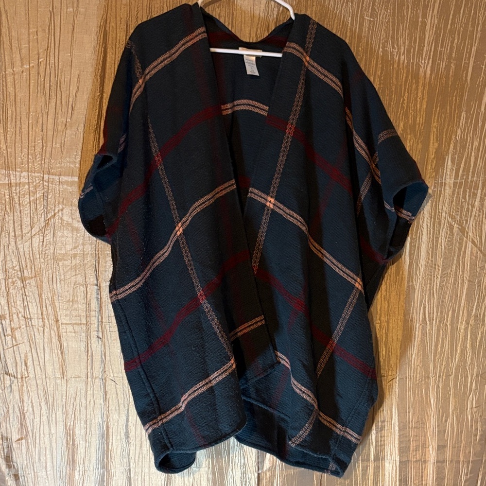 Plaid Open-Front Kimono Cardigan